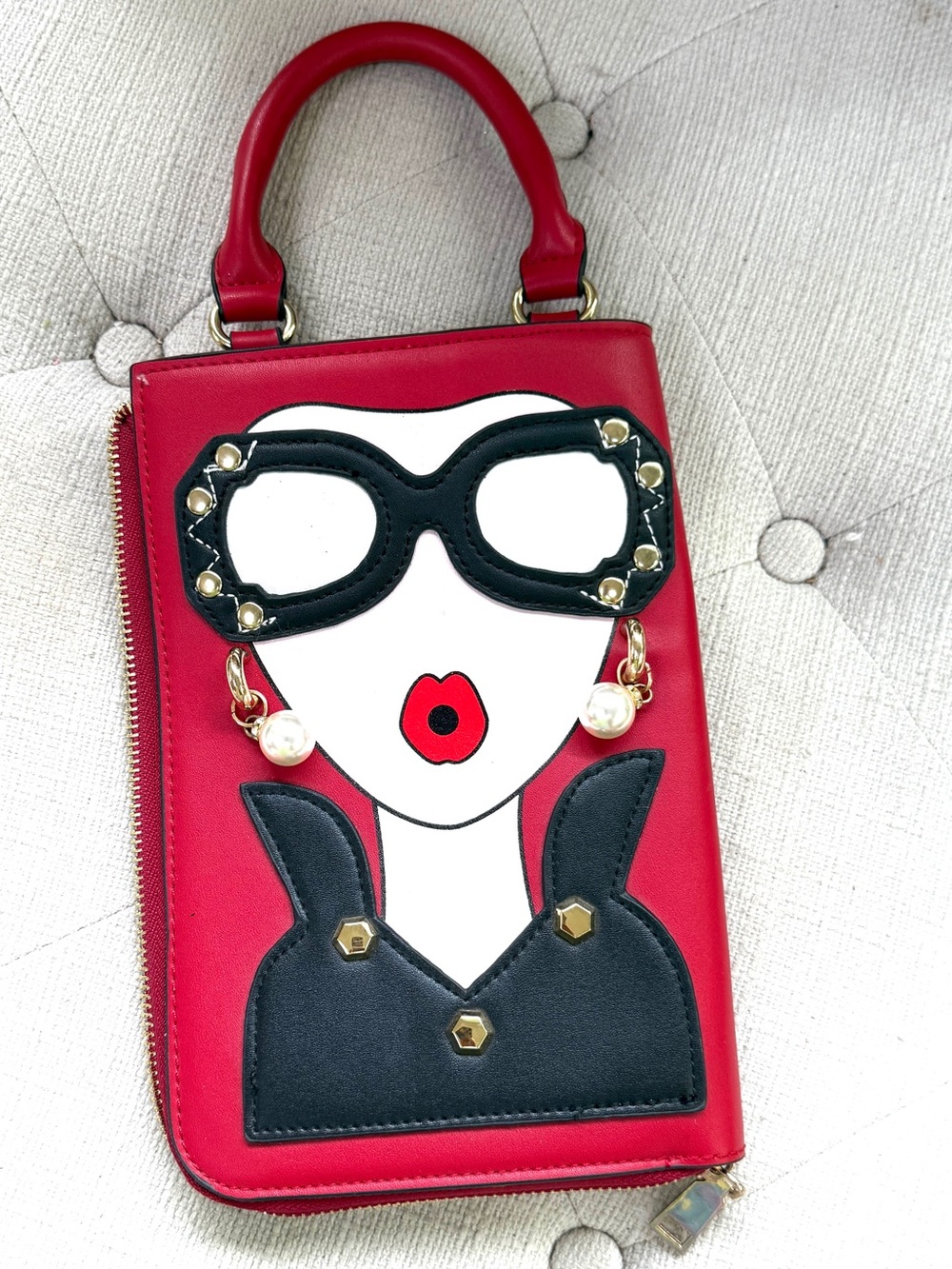 Novelty Lady Face Top Handle Shoulder Cross Body Handbag Clutch!NWOT